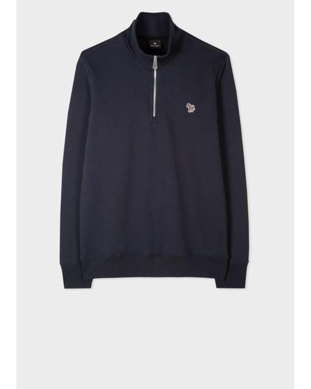 Paul Smith Blue Cotton Zebra Logo Zip-Neck Sweatshirt for men