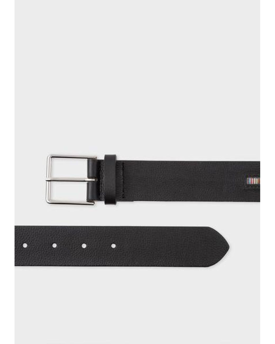 Paul Smith Black Grained Leather 'Signature Stripe' Belt for men