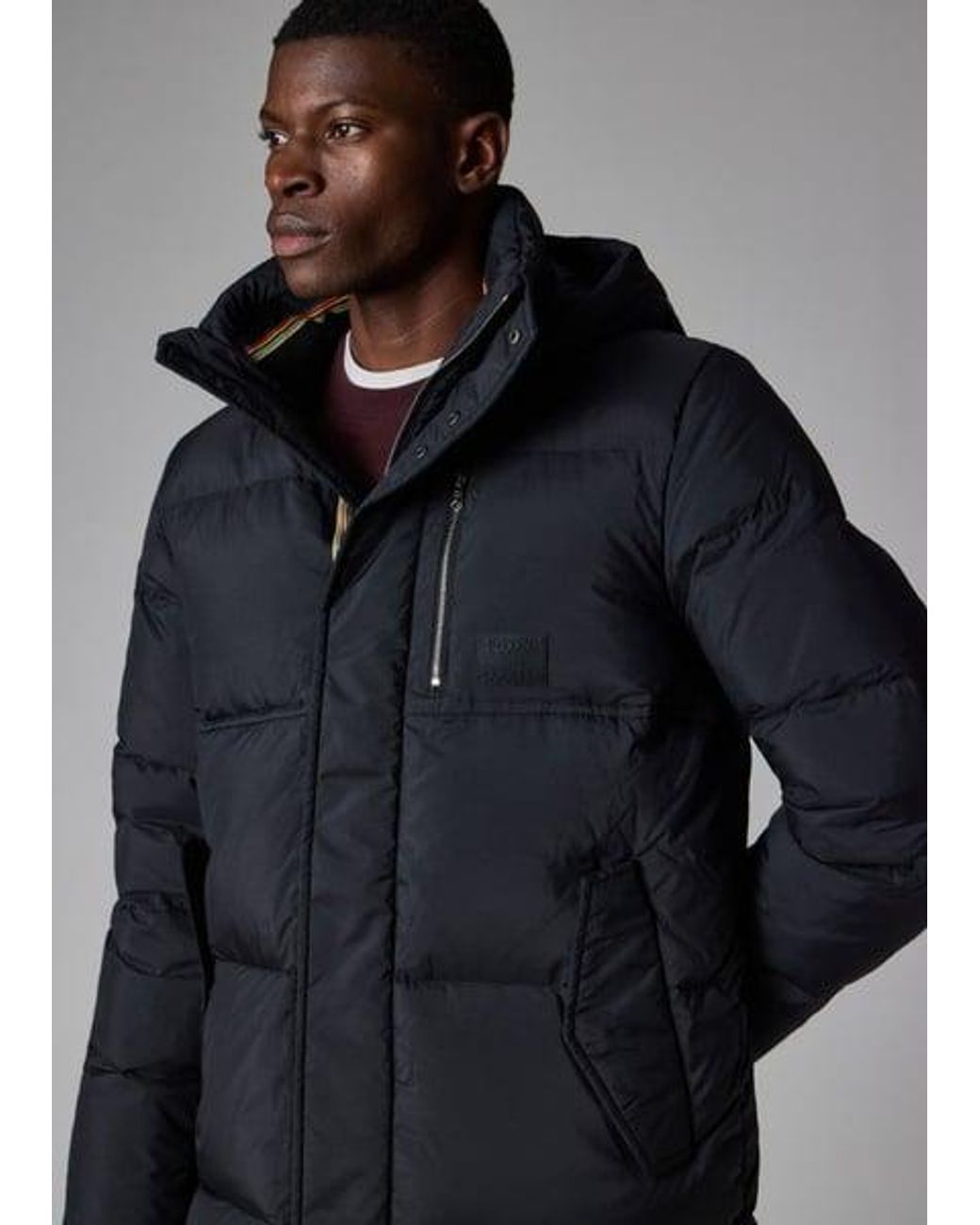 Paul Smith Black Water-Repellent Mid-Length Down Coat for men