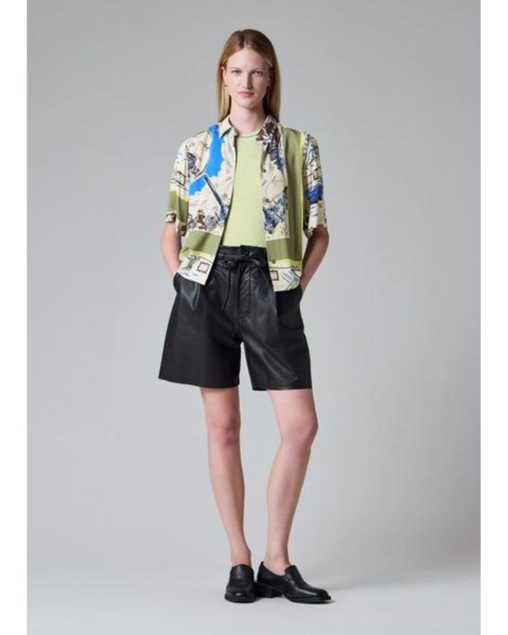 Paul Smith Blue 'London Scarf' Viscose Short-Sleeve Shirt