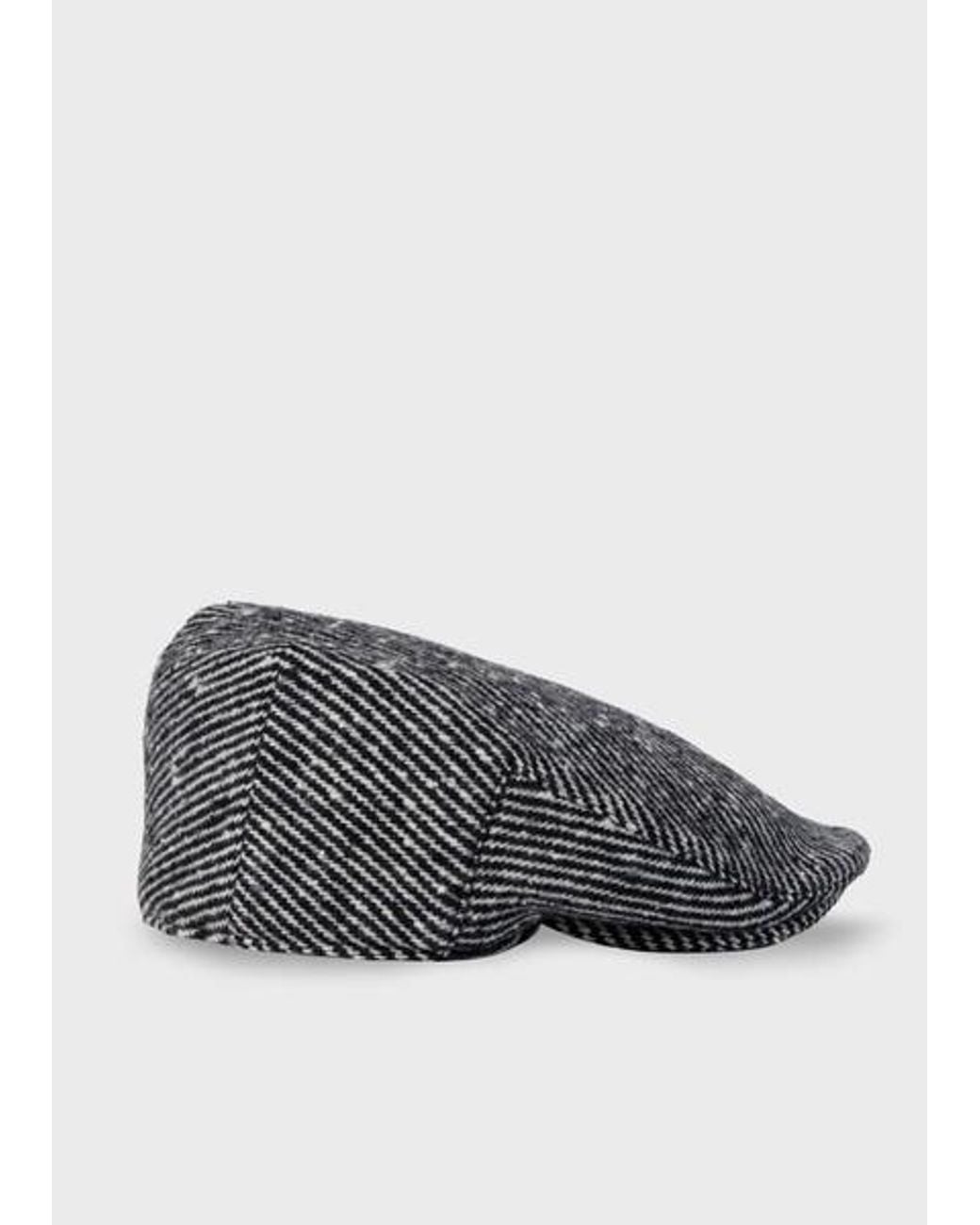 Paul Smith Gray Linen Stripe Flat Cap for men