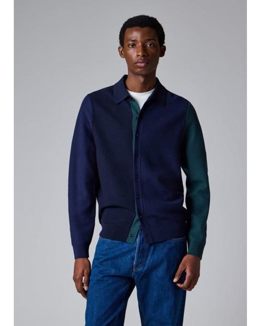 Paul Smith Blue Colour-Block Merino Wool Cardigan for men