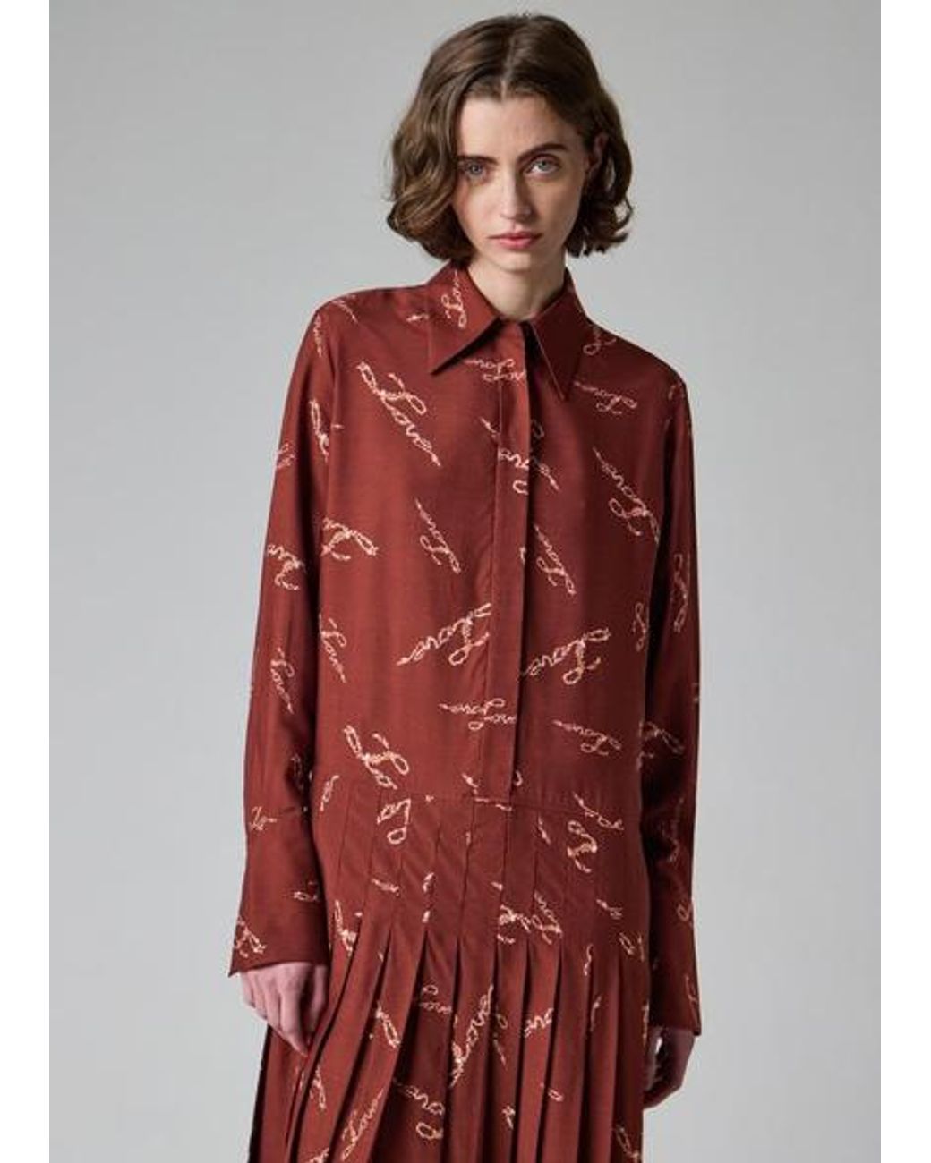 Paul Smith Red Burgundy 'Love' Print Shirt Dress
