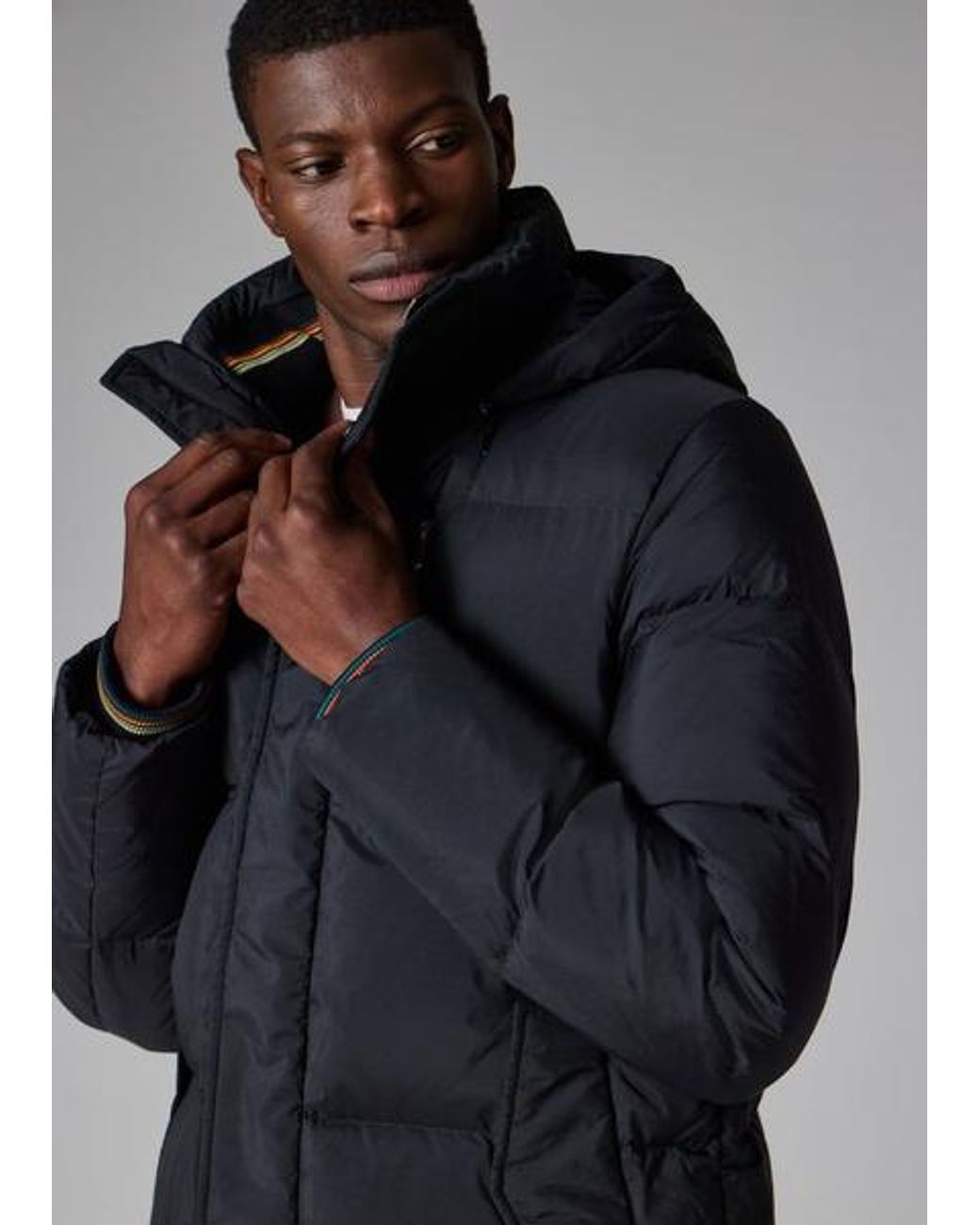 Paul Smith Black Water-Repellent Mid-Length Down Coat for men