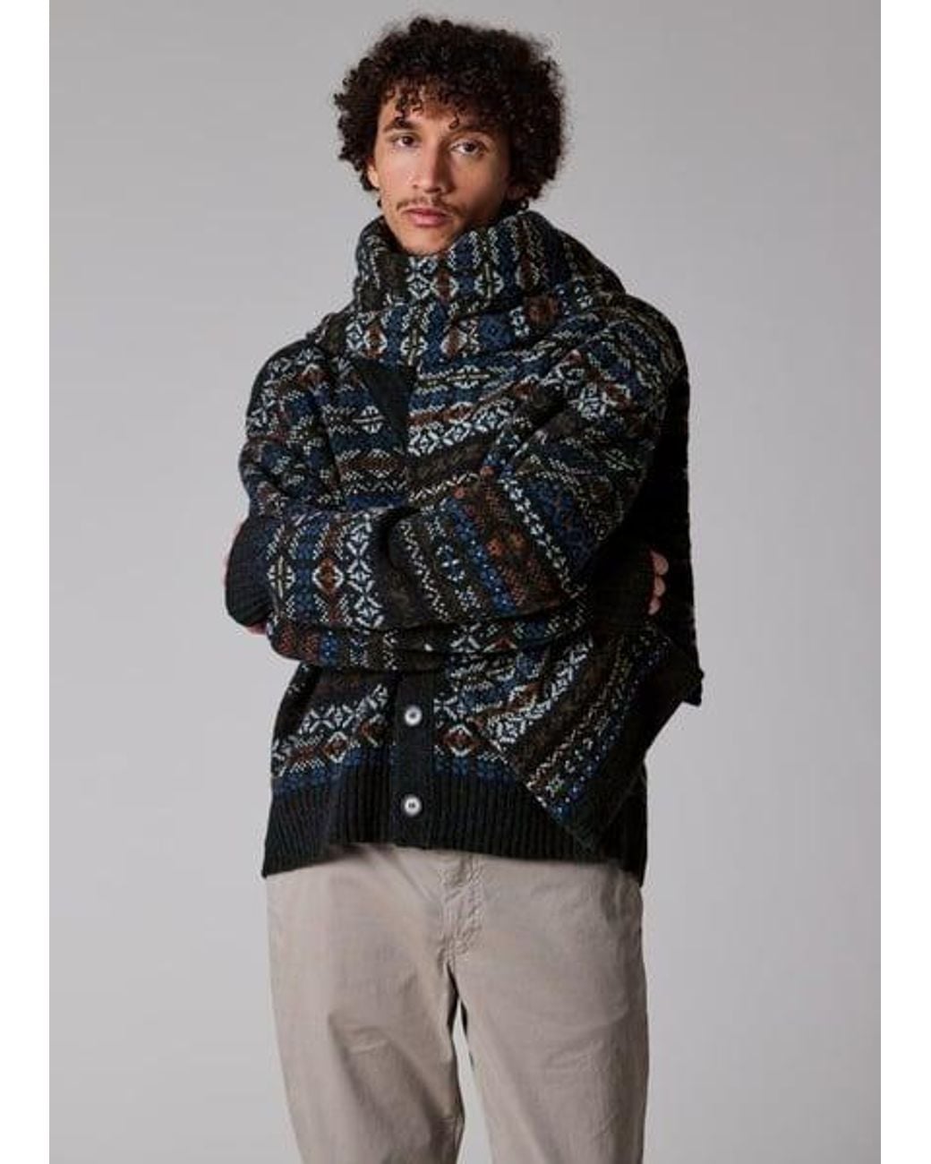 Paul Smith Black Fair Isle Wool Scarf for men