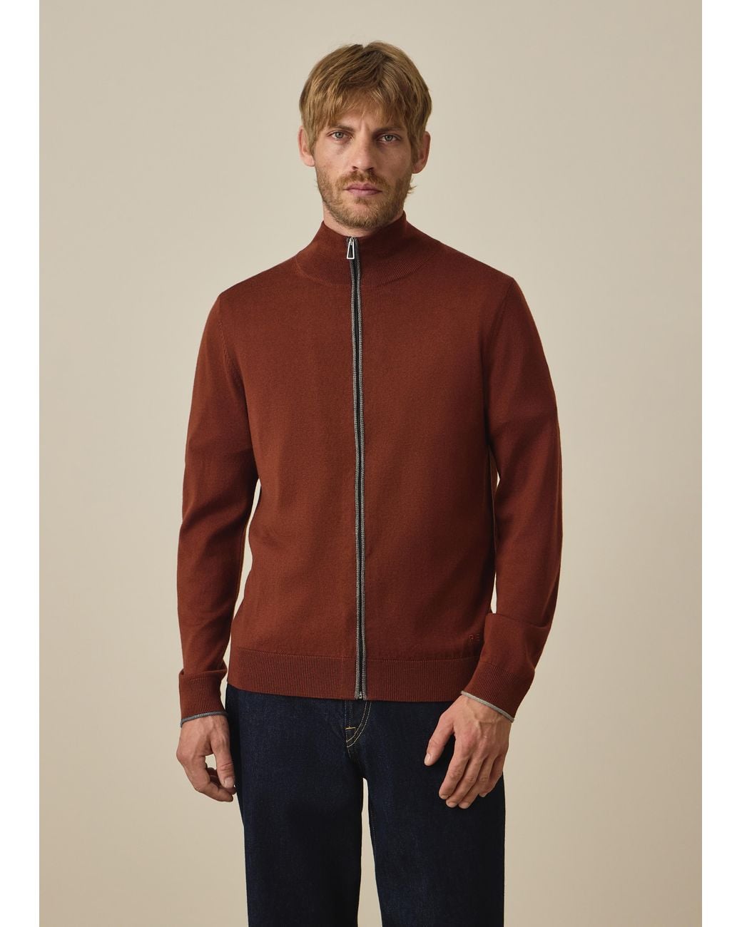 Paul Smith Purple Merino Wool Funnel Neck Zip Cardigan for men