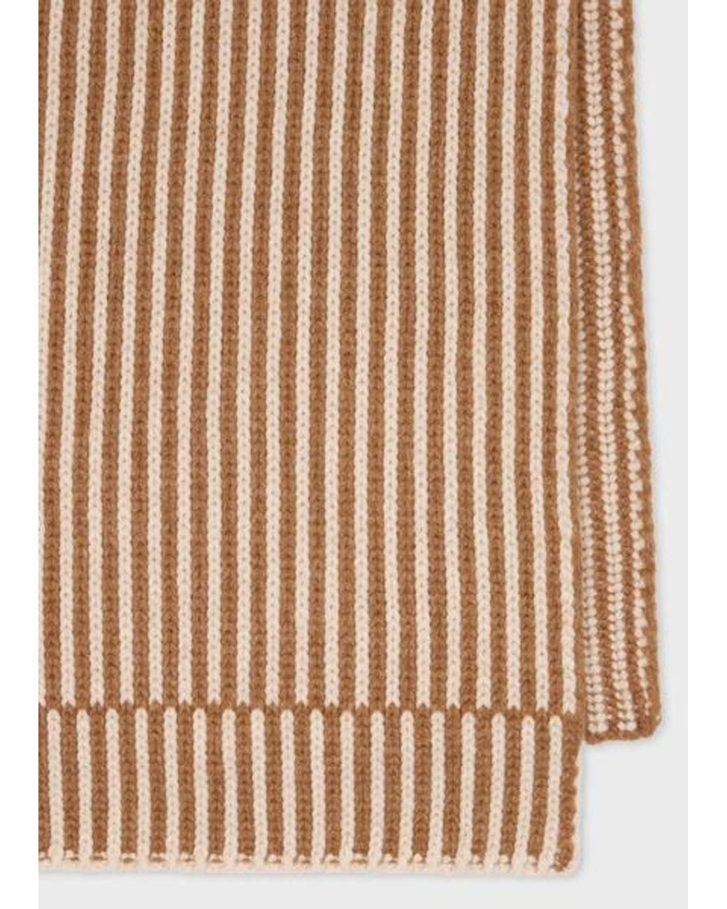 Paul Smith Natural And Cream Lambswool Chunky Knit Ribbed Stripe Scarf