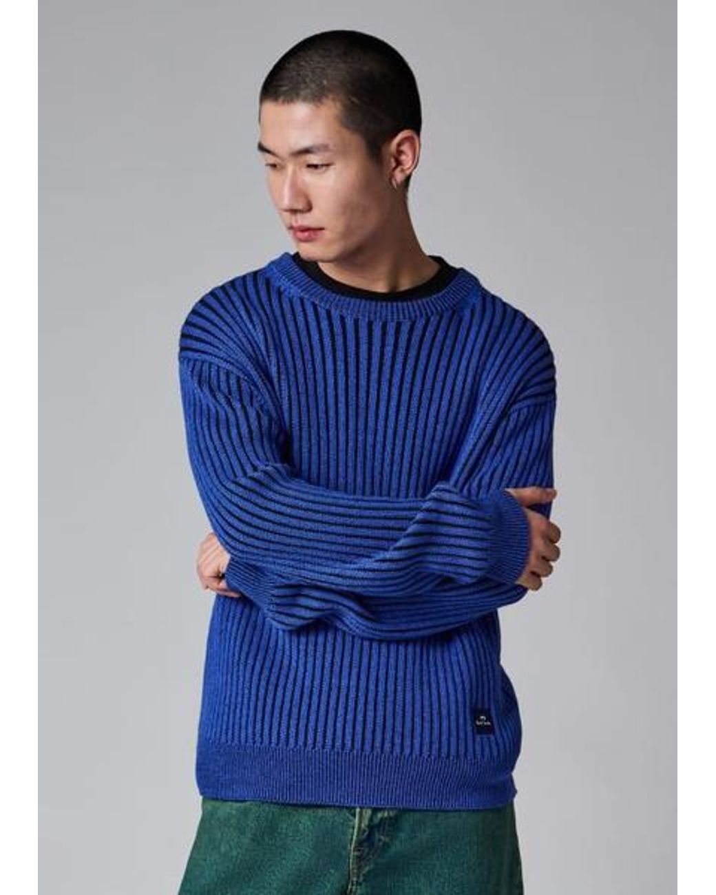 Paul Smith Blue Ribbed Cotton And Wool-Blend Sweater for men