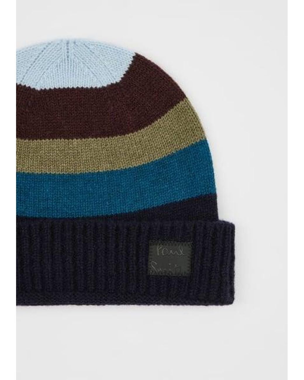 Paul Smith Blue Stripe Wool Beanie for men