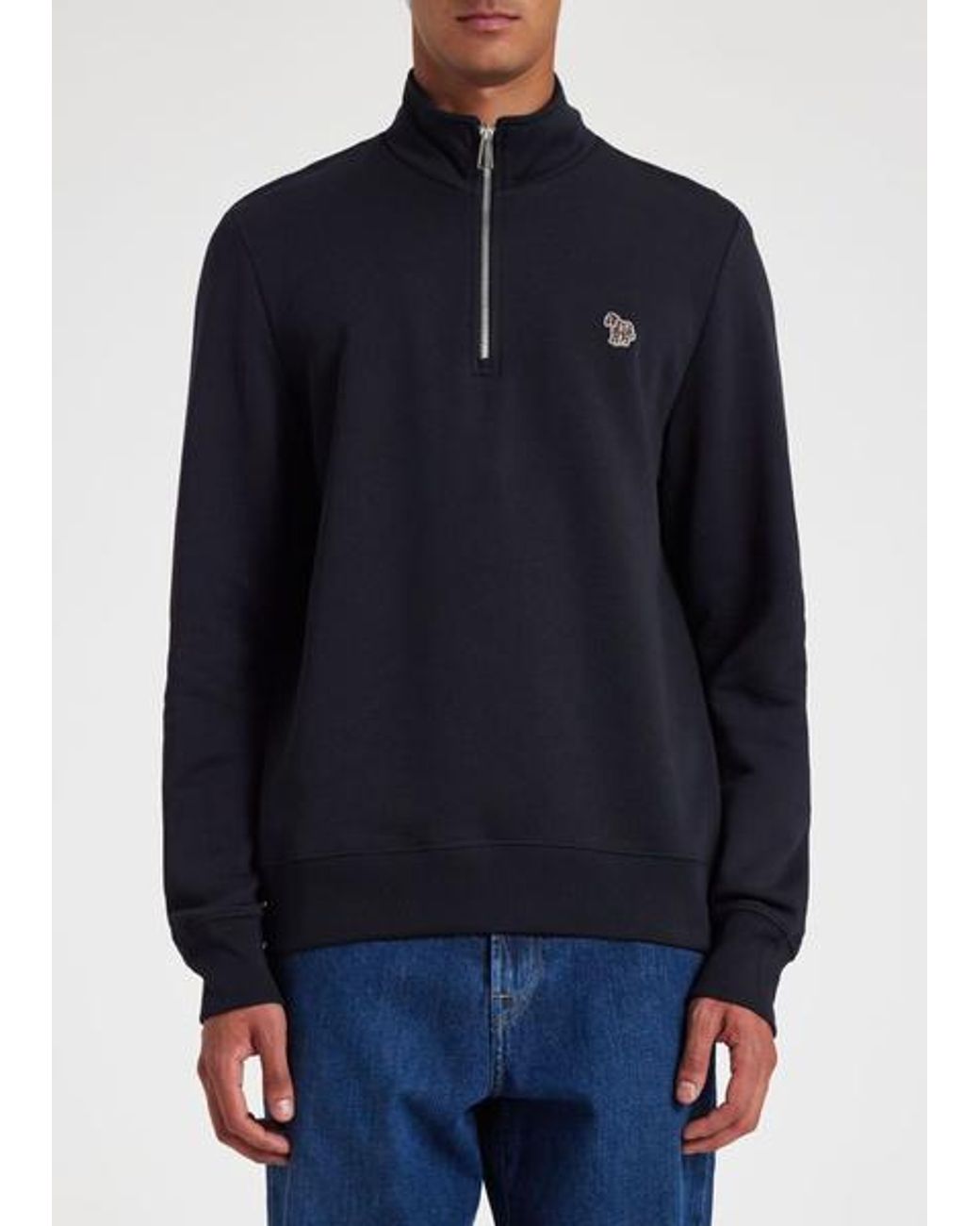 Paul Smith Blue Cotton Zebra Logo Zip-Neck Sweatshirt for men