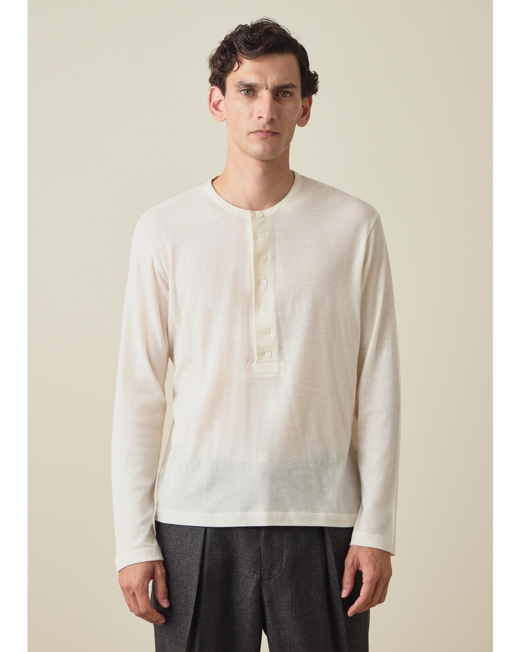 Paul Smith Natural Ribbed Wool Henley Top for men