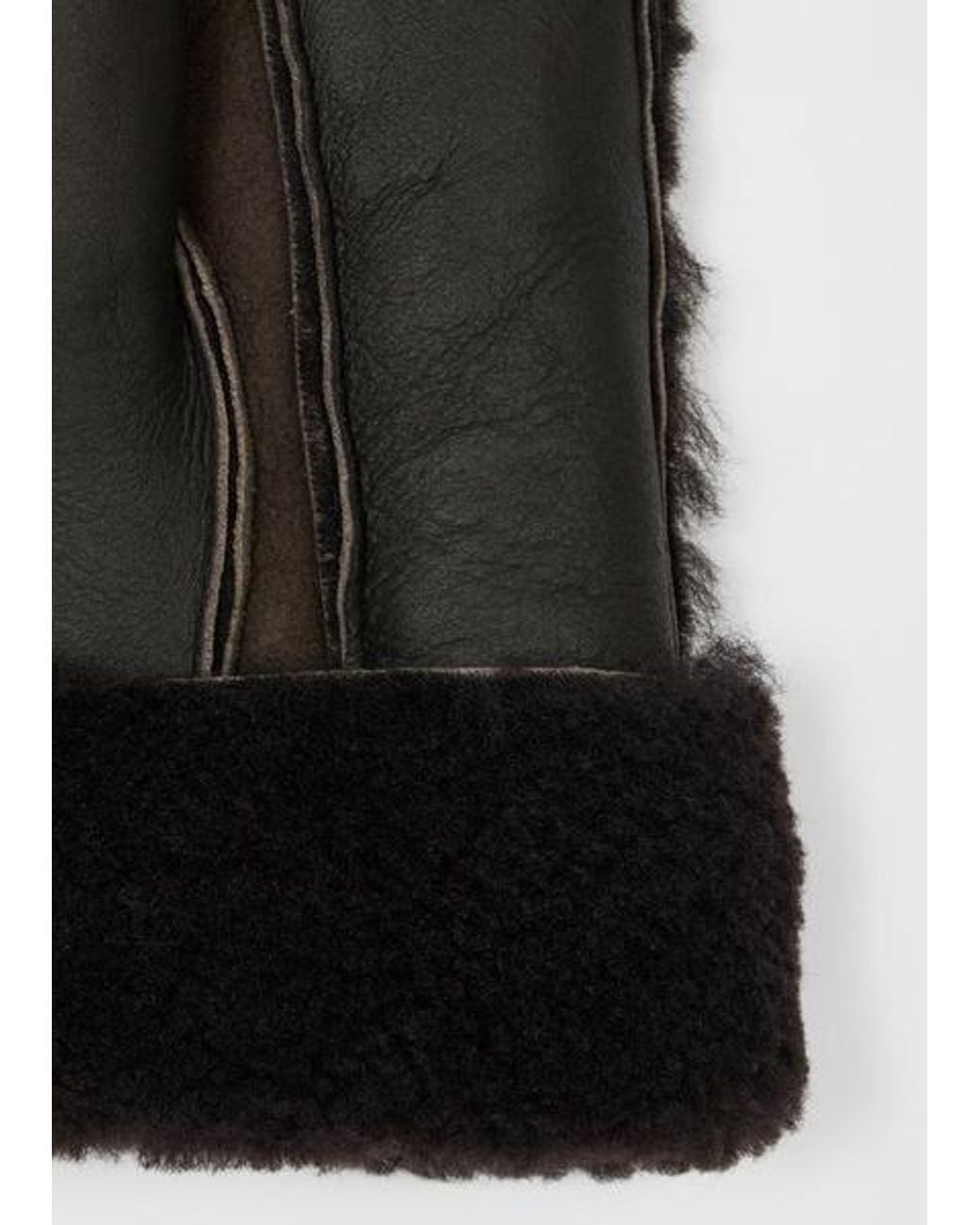Paul Smith Black Dark Leather Shearling Mittens