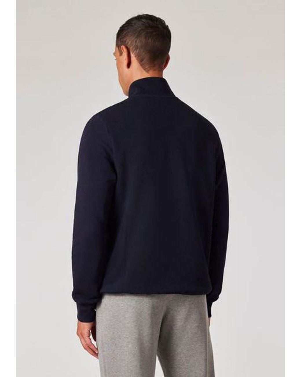 Paul Smith Blue Cotton Zebra Logo Zip-Neck Sweatshirt for men