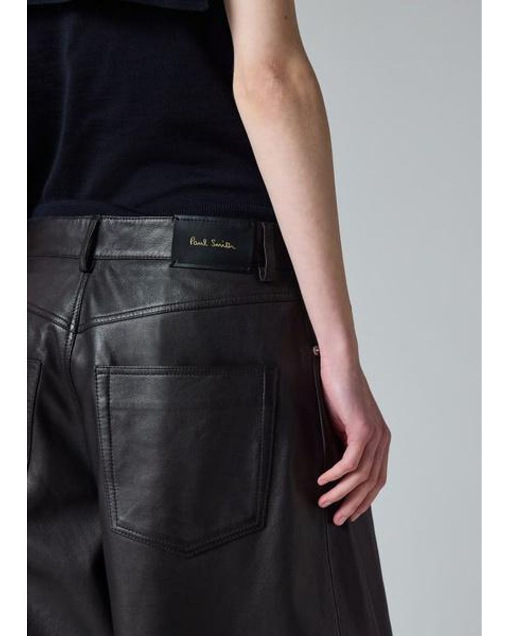 Paul Smith Black Barrel-Leg Leather Trousers