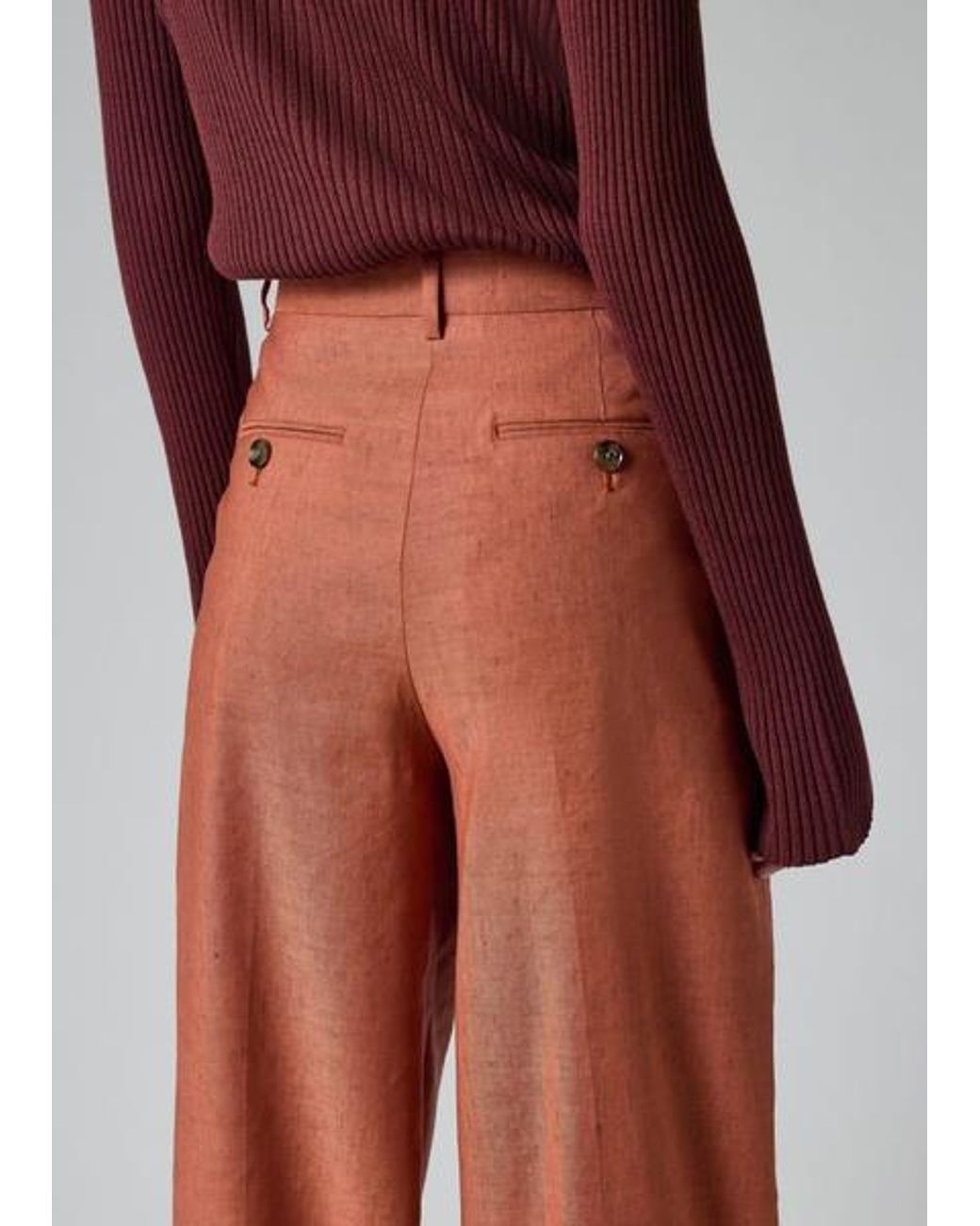 Paul Smith Red Rust Linen-Wool Blend Wide-Leg Trousers