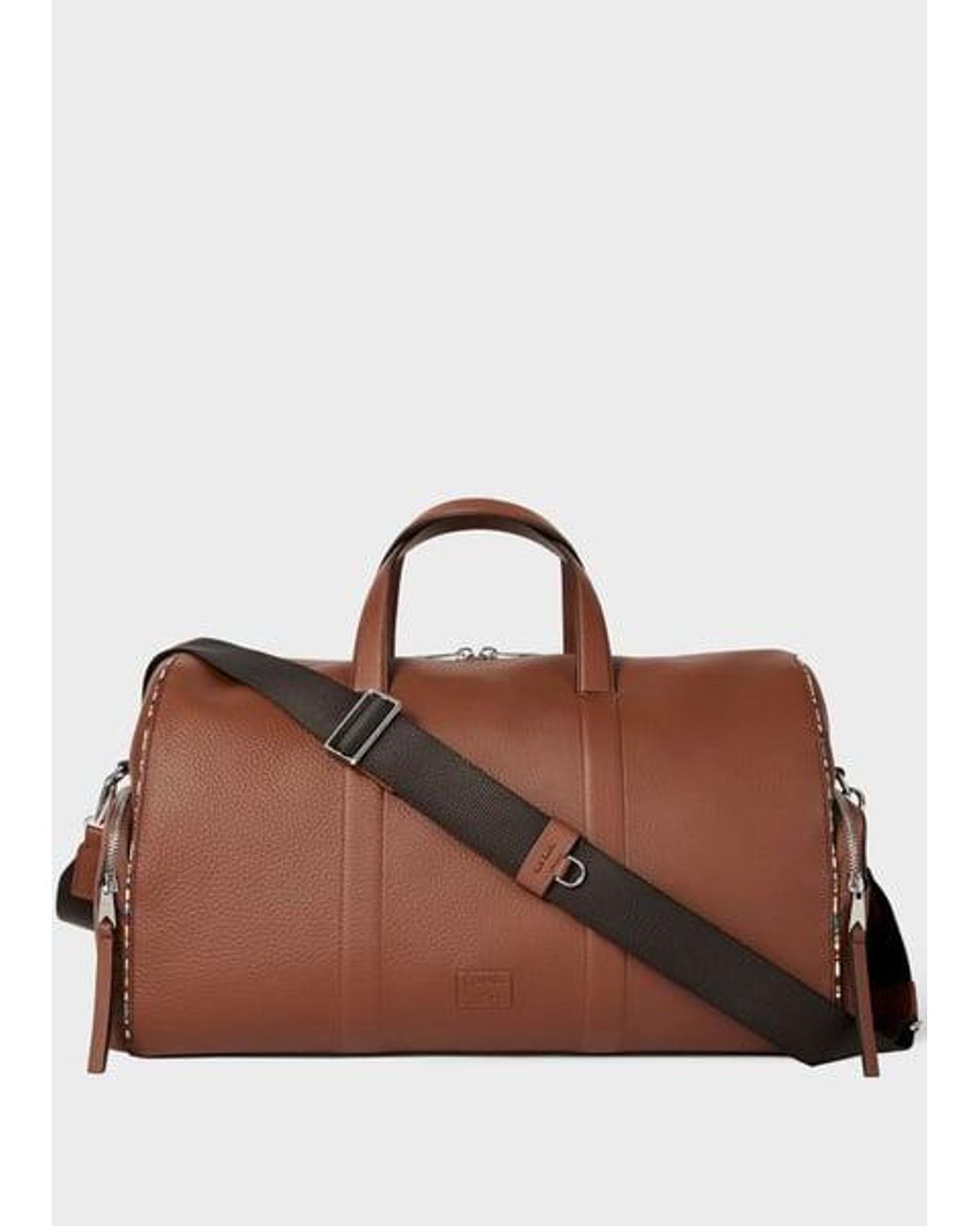 Paul Smith Brown Tan Leather 'Signature Stripe' Piping Holdall for men