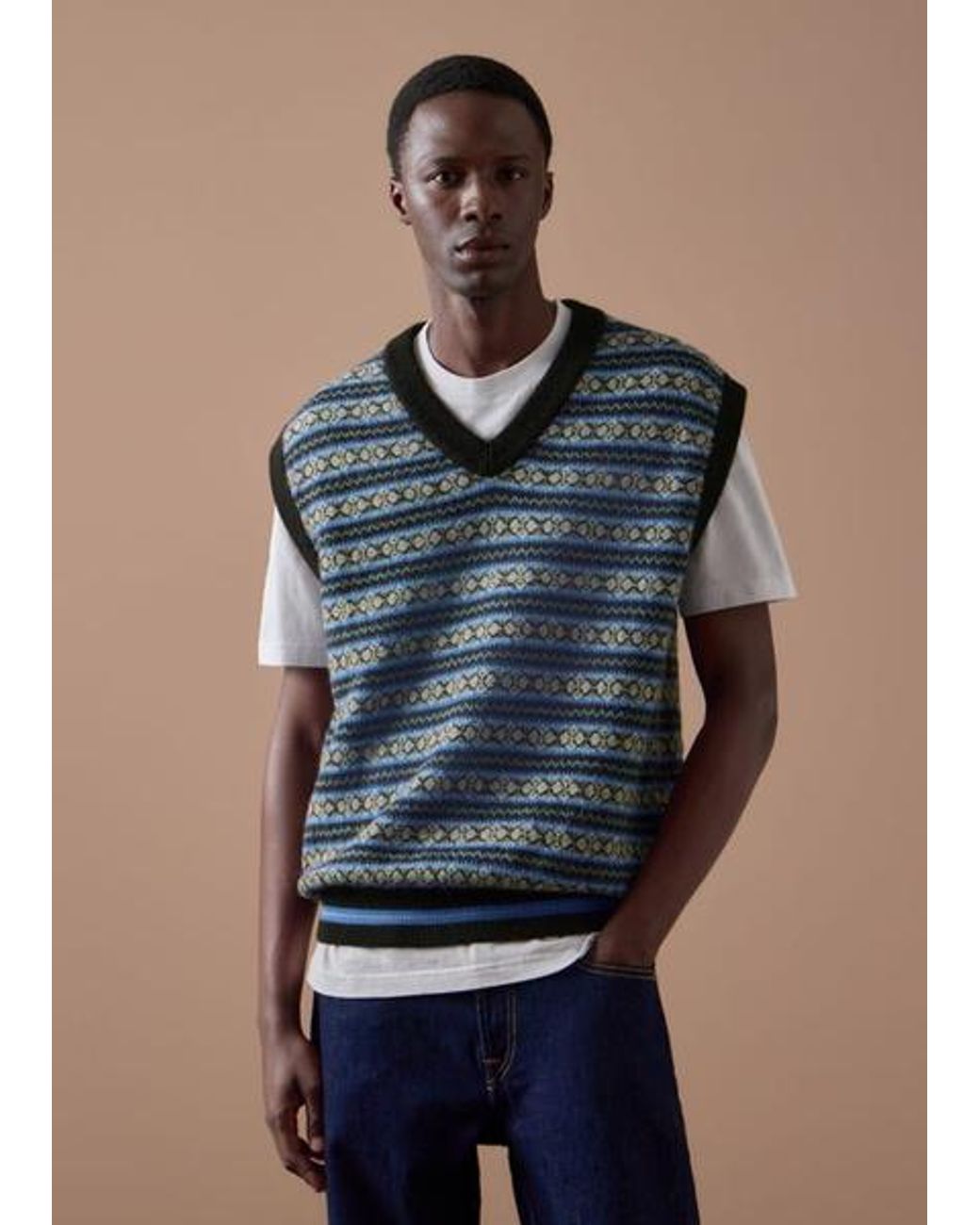 Paul Smith Blue Merino Wool Knitted Fairaisle Vest for men