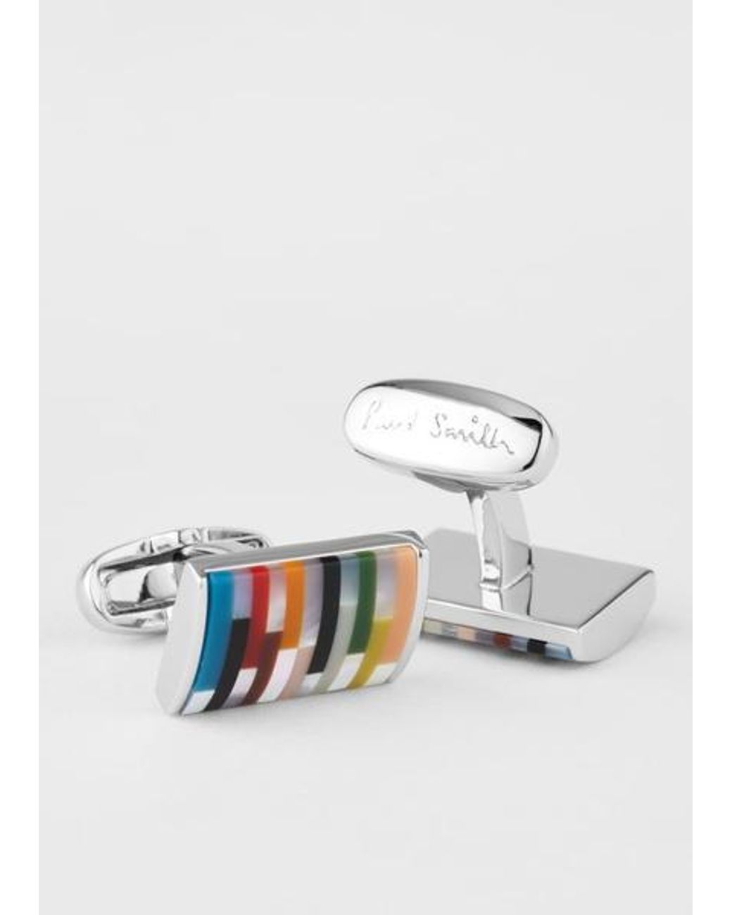 Paul Smith White 'Signature Stripe' Curve Cufflinks for men
