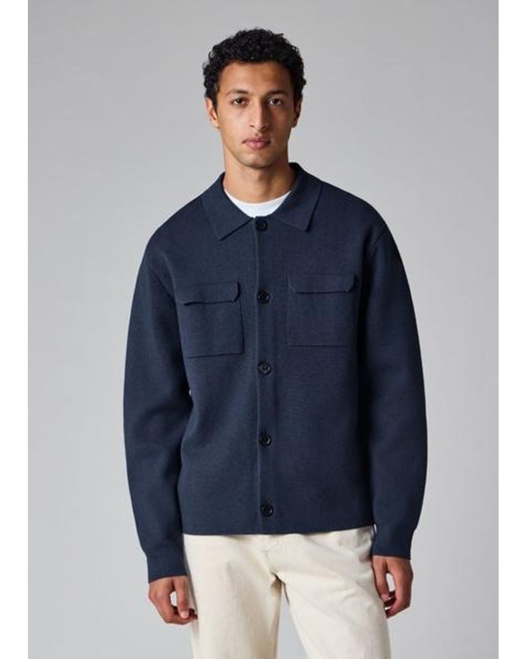 Paul Smith Blue Merino-Cotton Patch-Pocket Cardigan for men