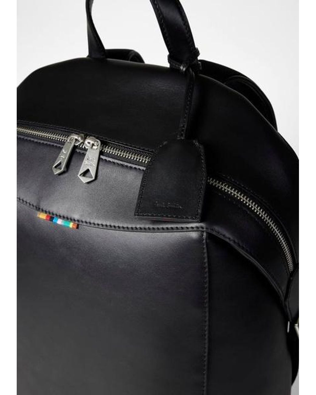 Paul Smith Black Leather 'Signature Stripe' Backpack for men