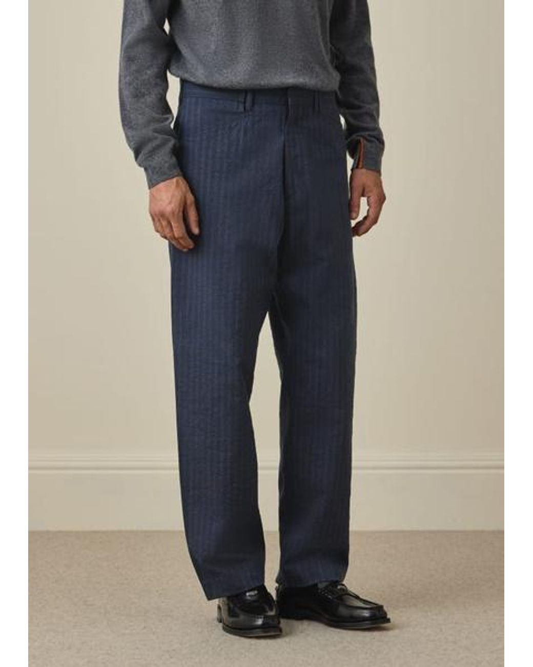 Paul Smith Blue Relaxed-Fit Washed-Twill Stripe Trousers for men