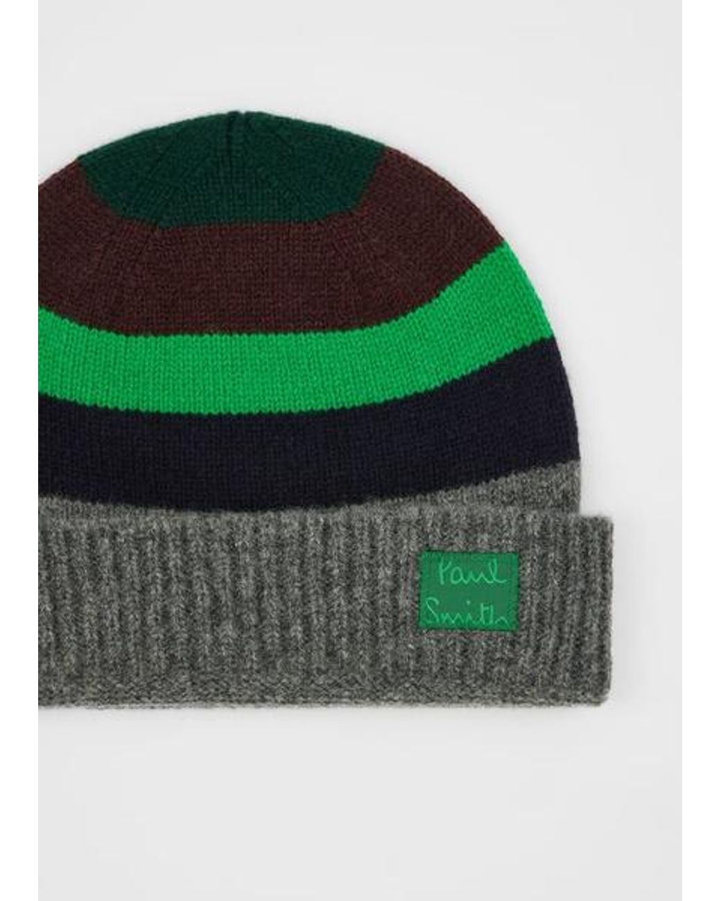 Paul Smith Green And Stripe Wool Beanie for men