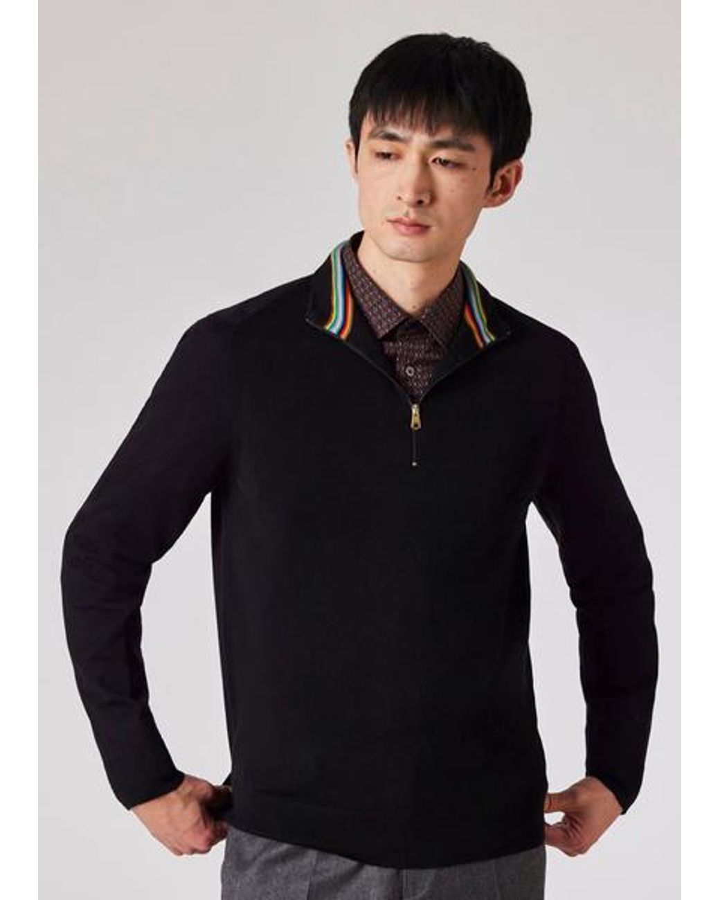 Paul Smith Black Merino Wool Quarter Zip Sweater for men