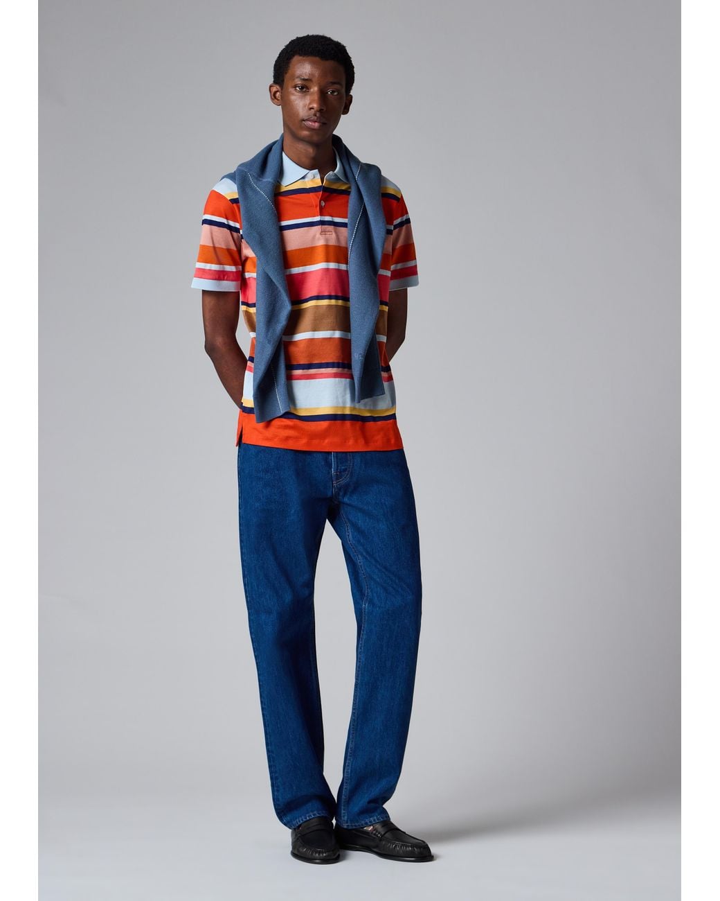 Paul Smith Blue Textured Merino Quarter-Zip Knitted Polo for men