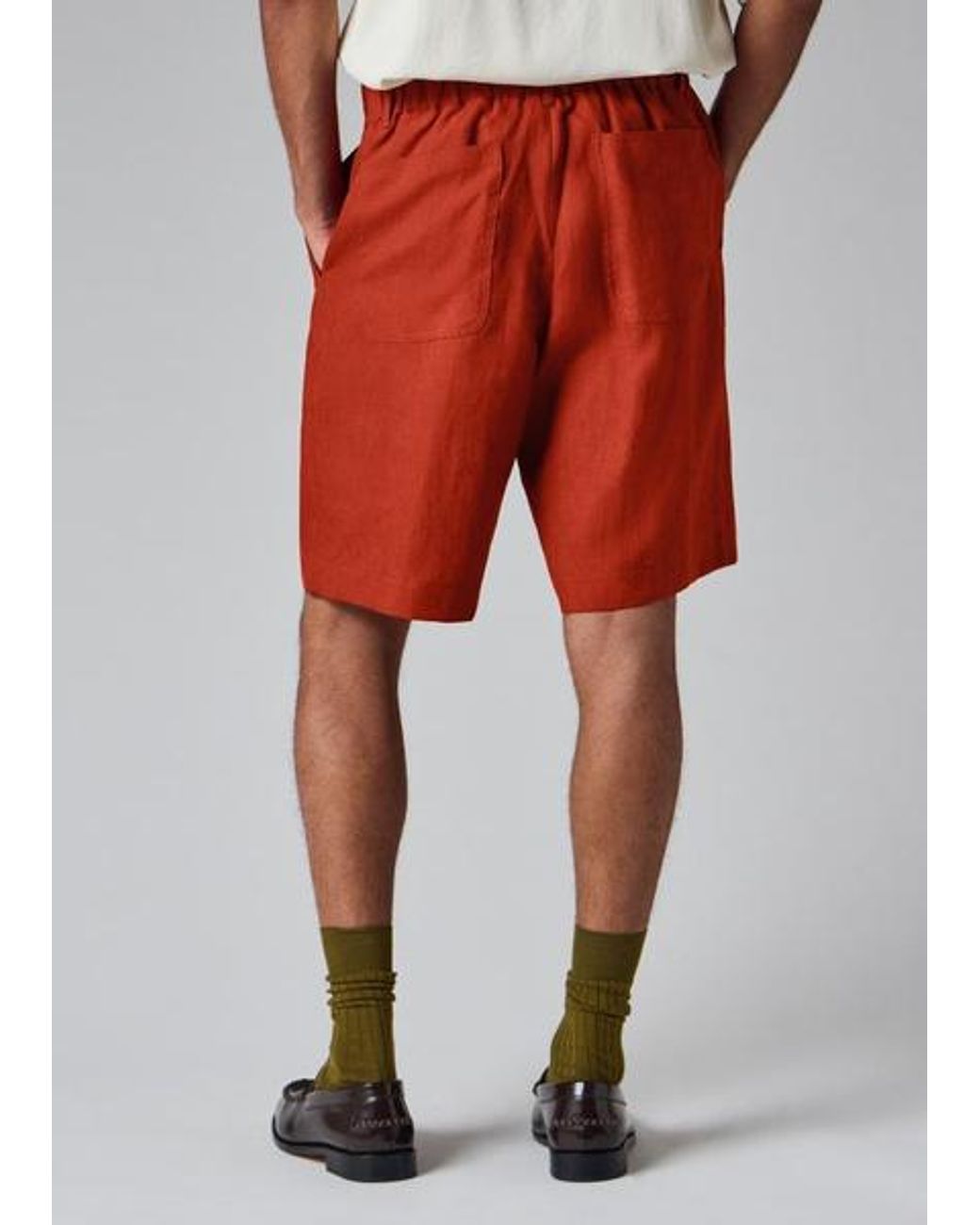 Paul Smith Red Rust Linen Shorts for men