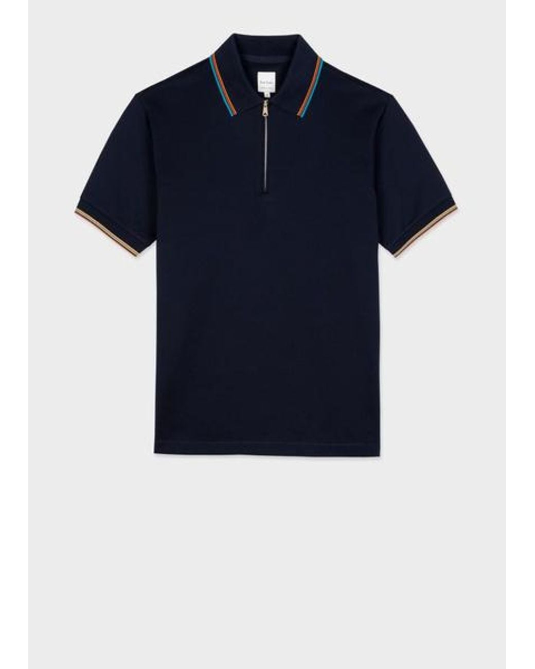 Paul Smith Blue Navy Cotton Stripe Trim Polo Shirt for men