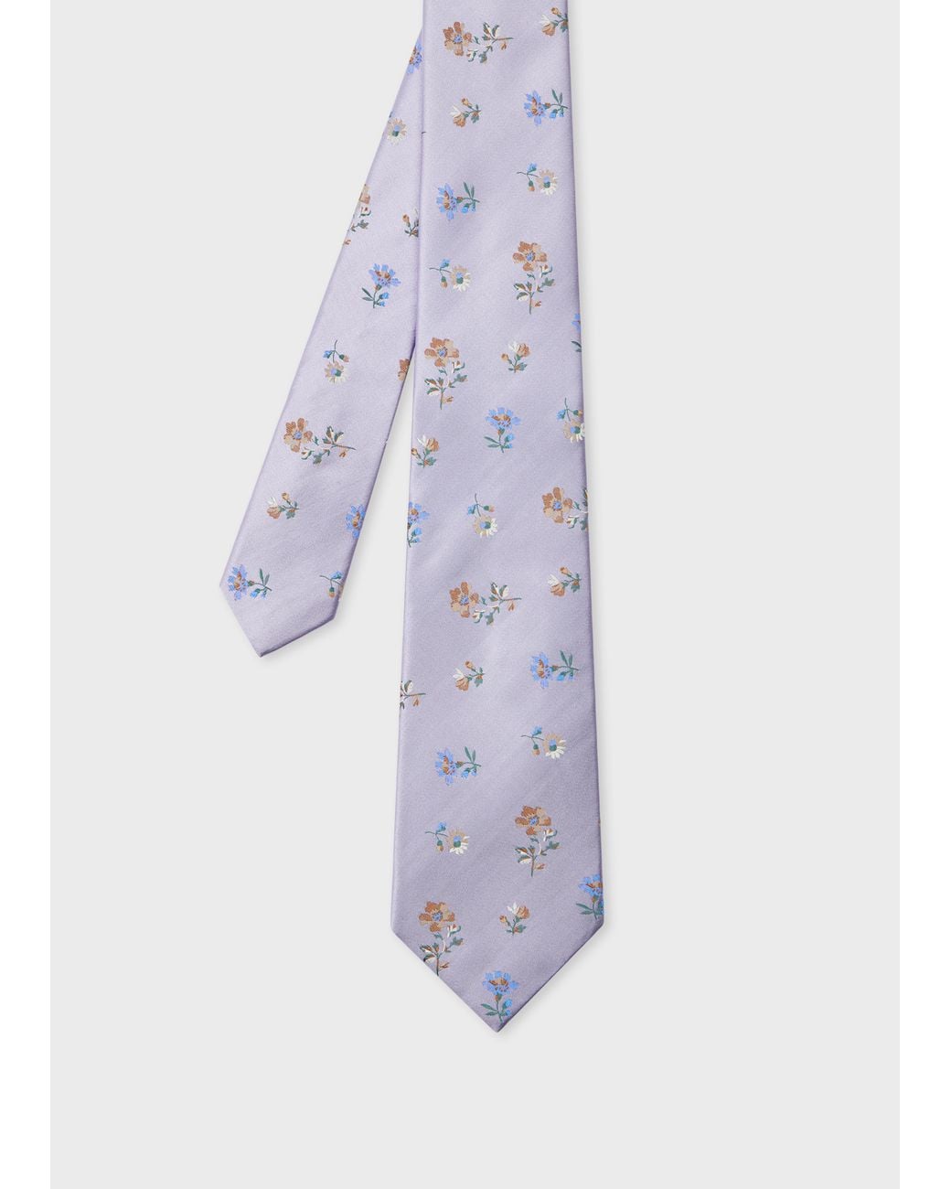 Paul Smith White Lilac Floral Silk Tie for men