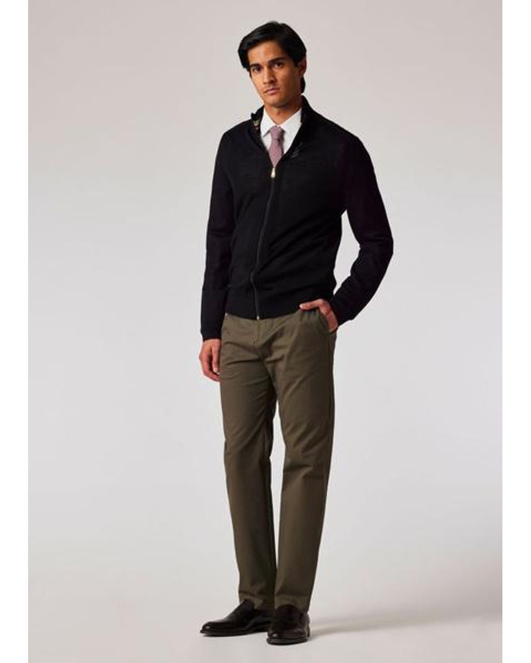 Paul Smith Black Merino Wool Full Zip Cardigan for men