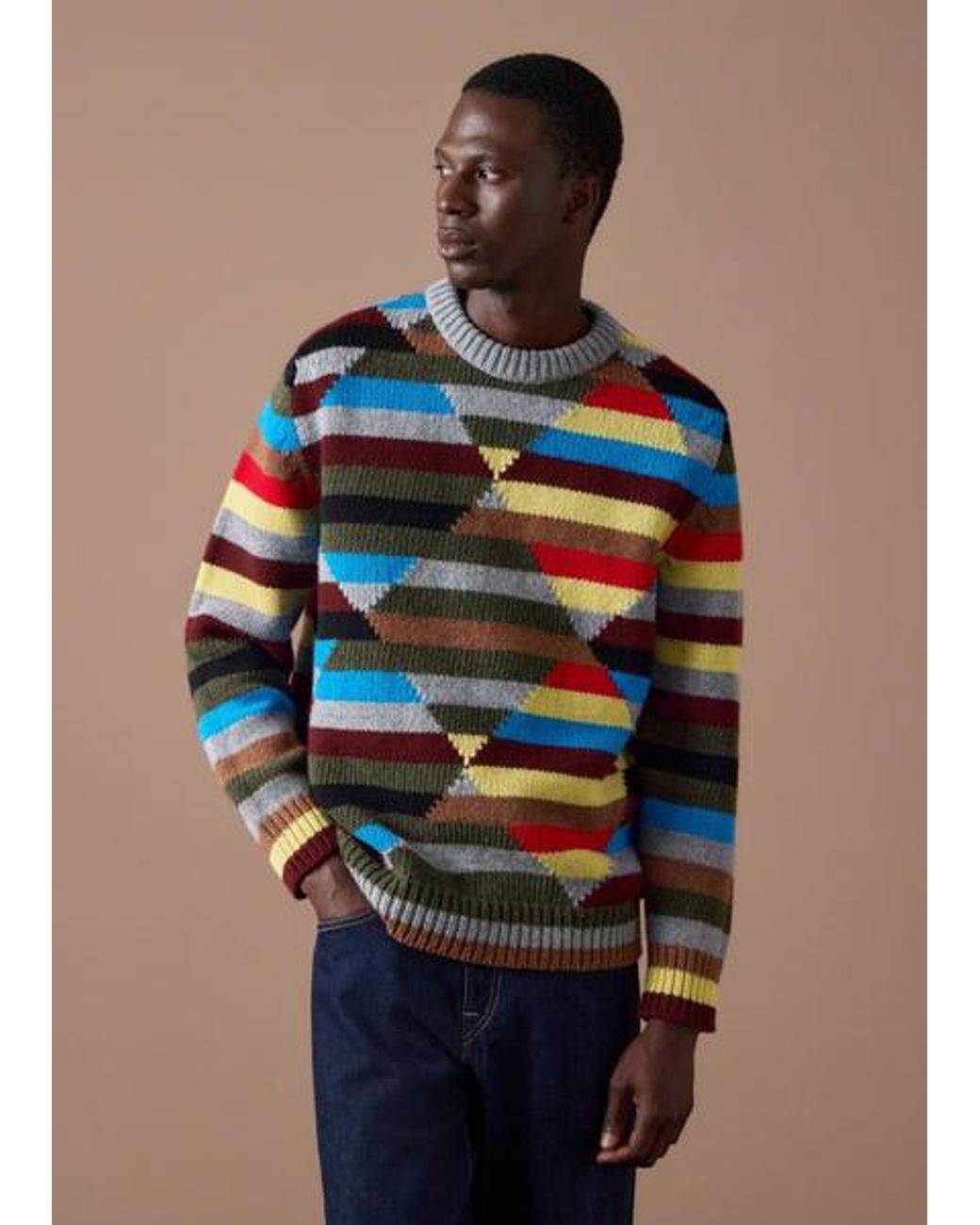 Paul Smith Blue 'Signature Stripe' Argyle Knit Sweater for men