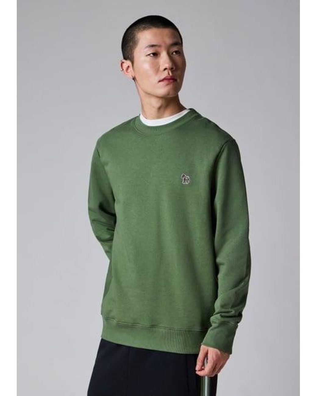 Paul Smith Green Khaki Organic Cotton Zebra Logo Sweatshirt for men