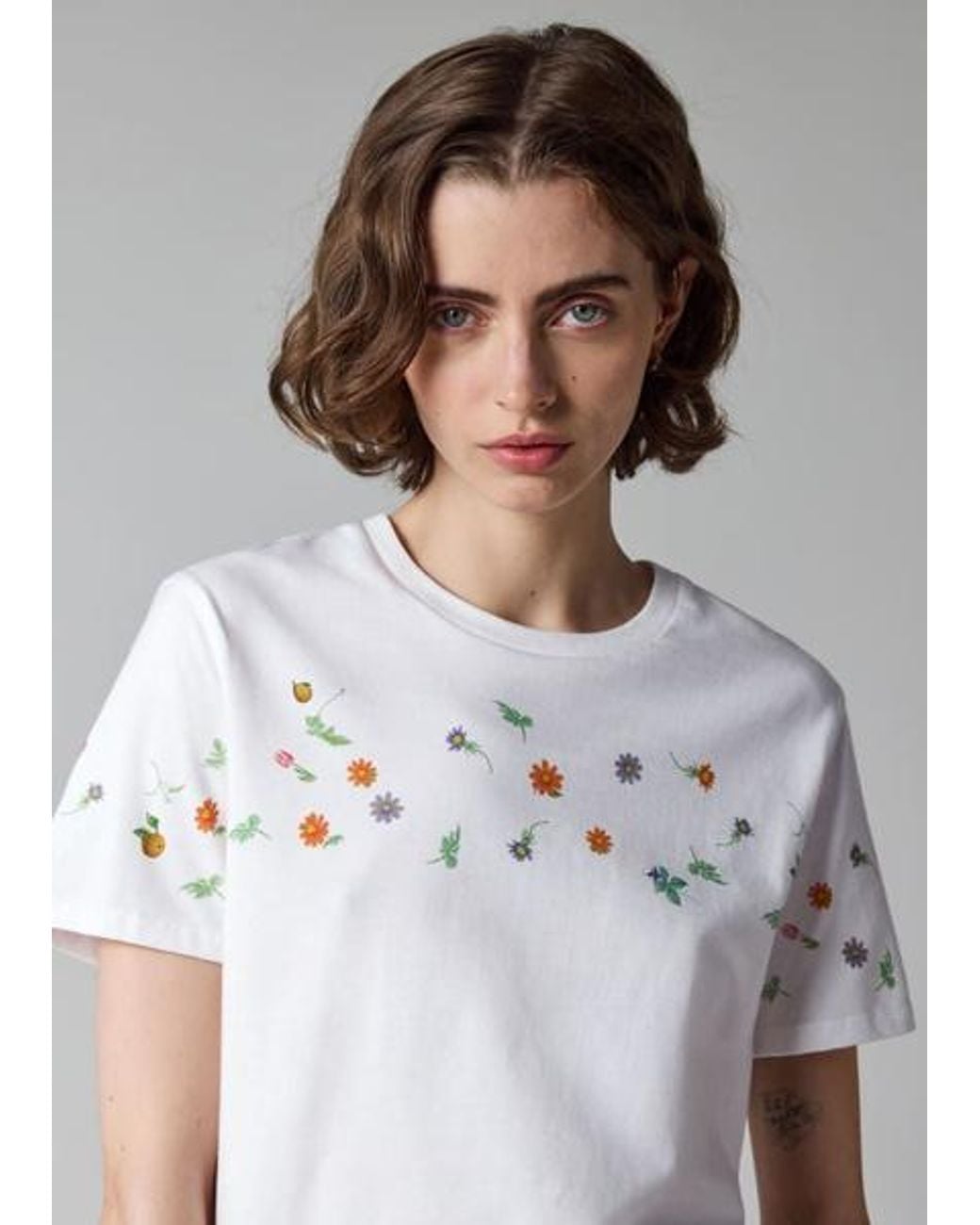 Paul Smith Gray Cotton 'Flowers' T-Shirt