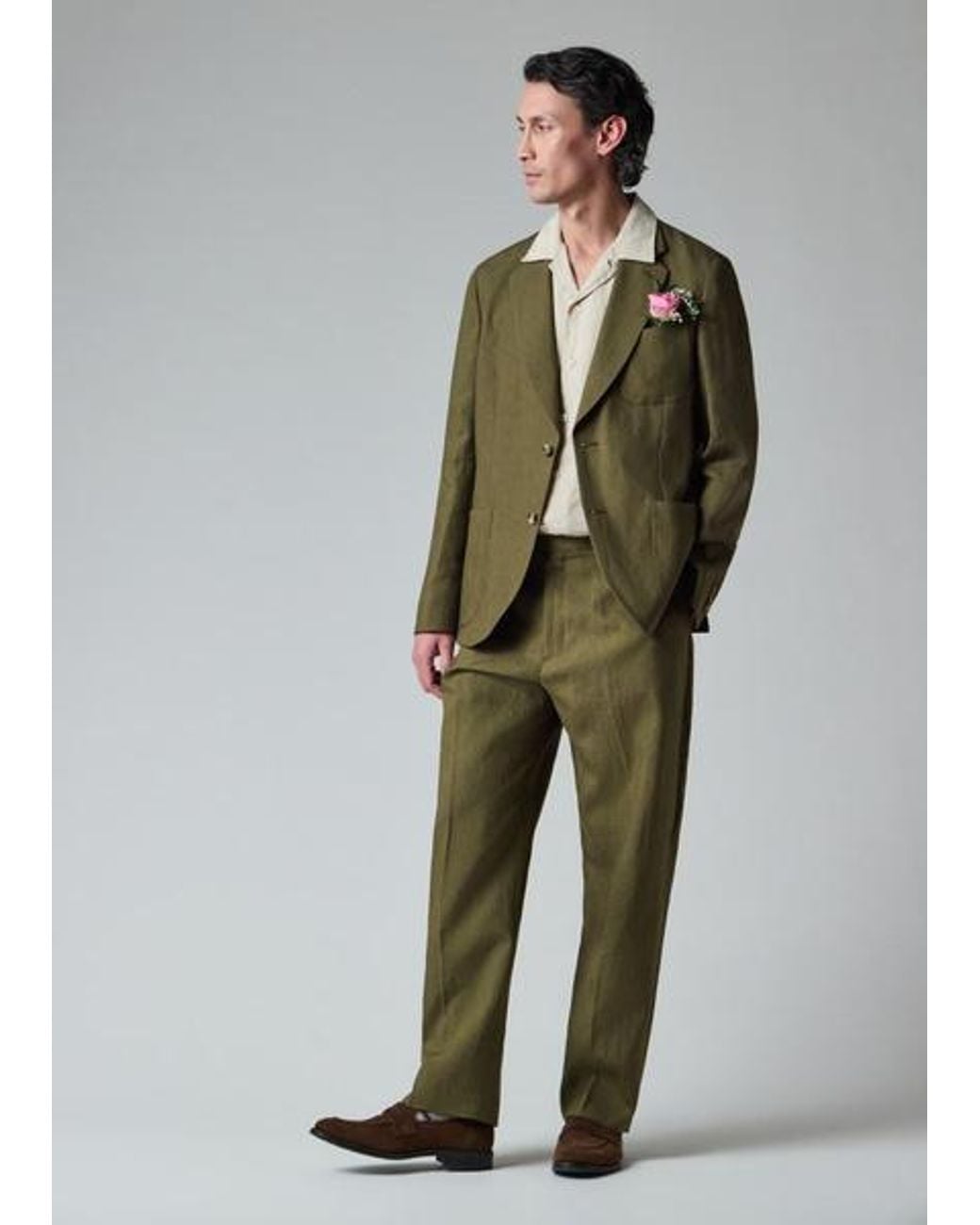 Paul Smith Green Relaxed-Fit Khaki Linen Trousers for men