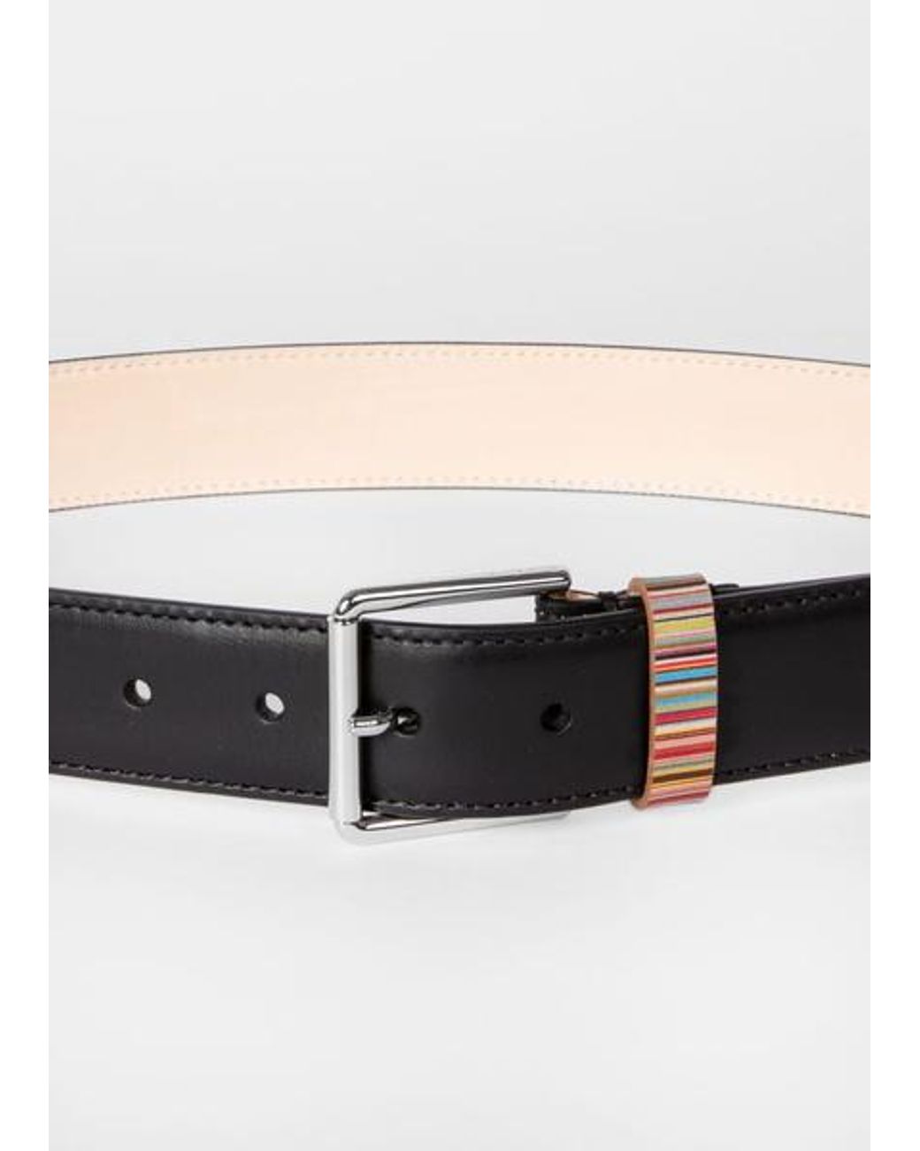 Paul Smith Black Leather Belt With 'Signature Stripe' Keeper for men