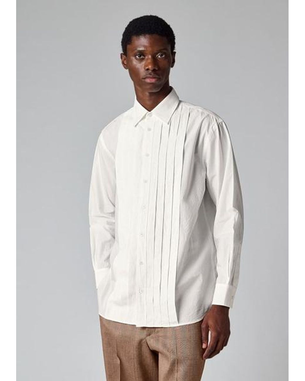 Paul Smith White Pleat-Front Cotton Shirt for men
