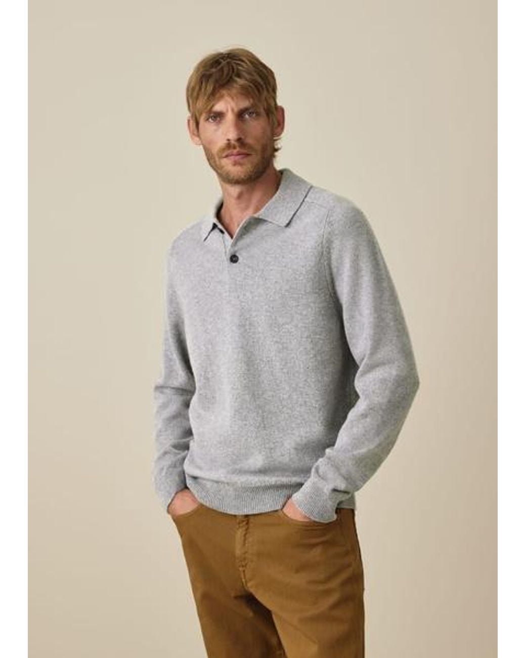 Paul Smith Gray Merino Wool Long-Sleeve Polo Shirt for men