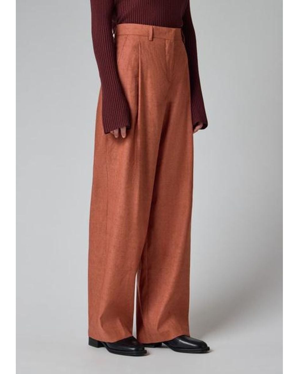 Paul Smith Red Rust Linen-Wool Blend Wide-Leg Trousers
