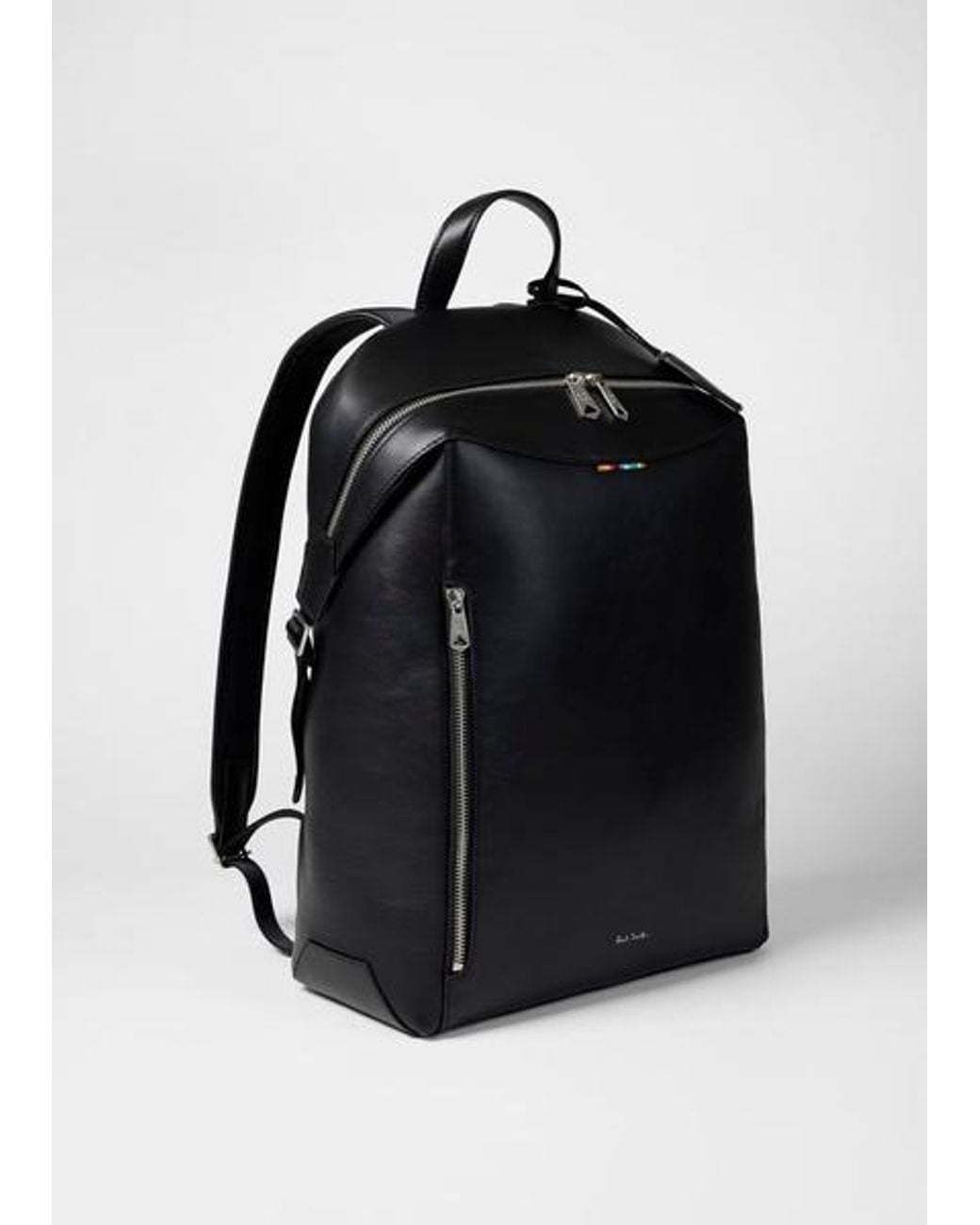 Paul Smith Black Leather 'Signature Stripe' Backpack for men