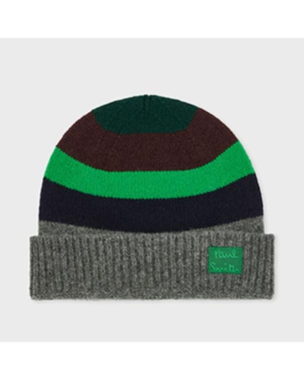 Paul Smith Green And Stripe Wool Beanie for men