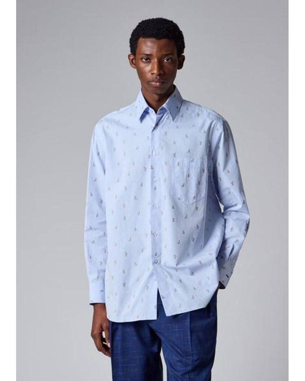 Paul Smith Blue Pale 'Little Rabbit' Fil Coupé Shirt for men