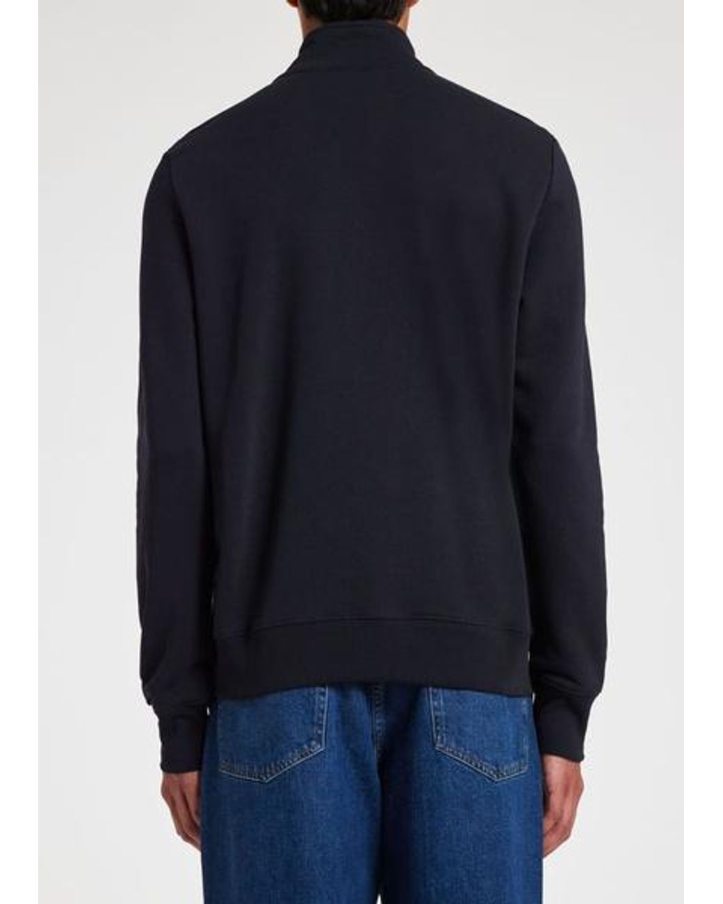 Paul Smith Blue Cotton Zebra Logo Zip-Neck Sweatshirt for men