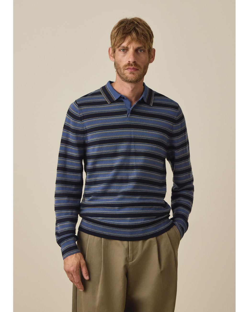 Paul Smith Blue And Stripe Merino Polo Shirt for men