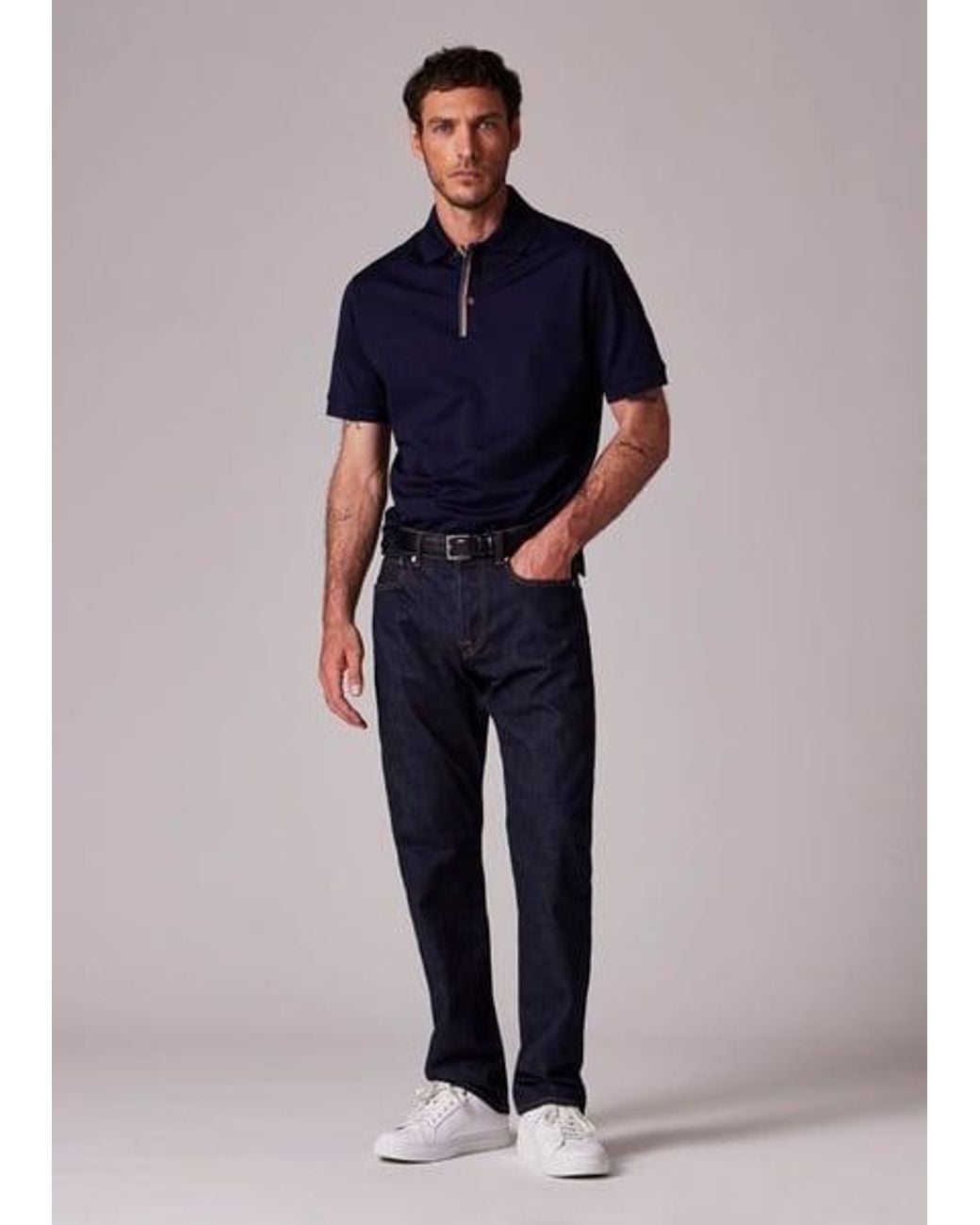 Paul Smith Blue Dark Navy 'signature Stripe' Trim Polo Shirt for men