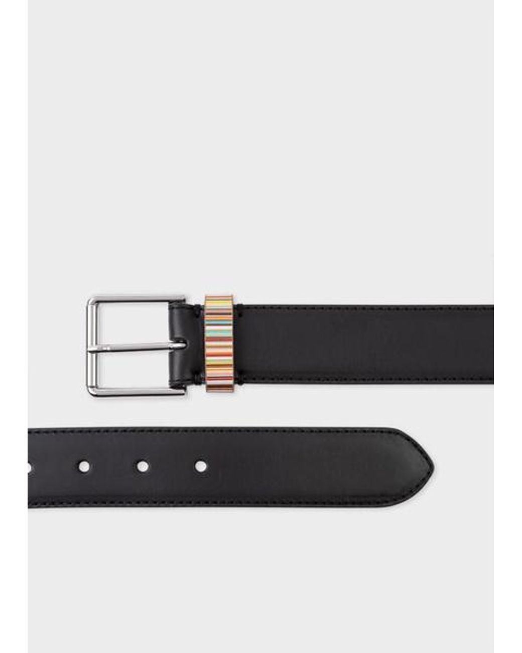 Paul Smith Black Leather Belt With 'Signature Stripe' Keeper for men