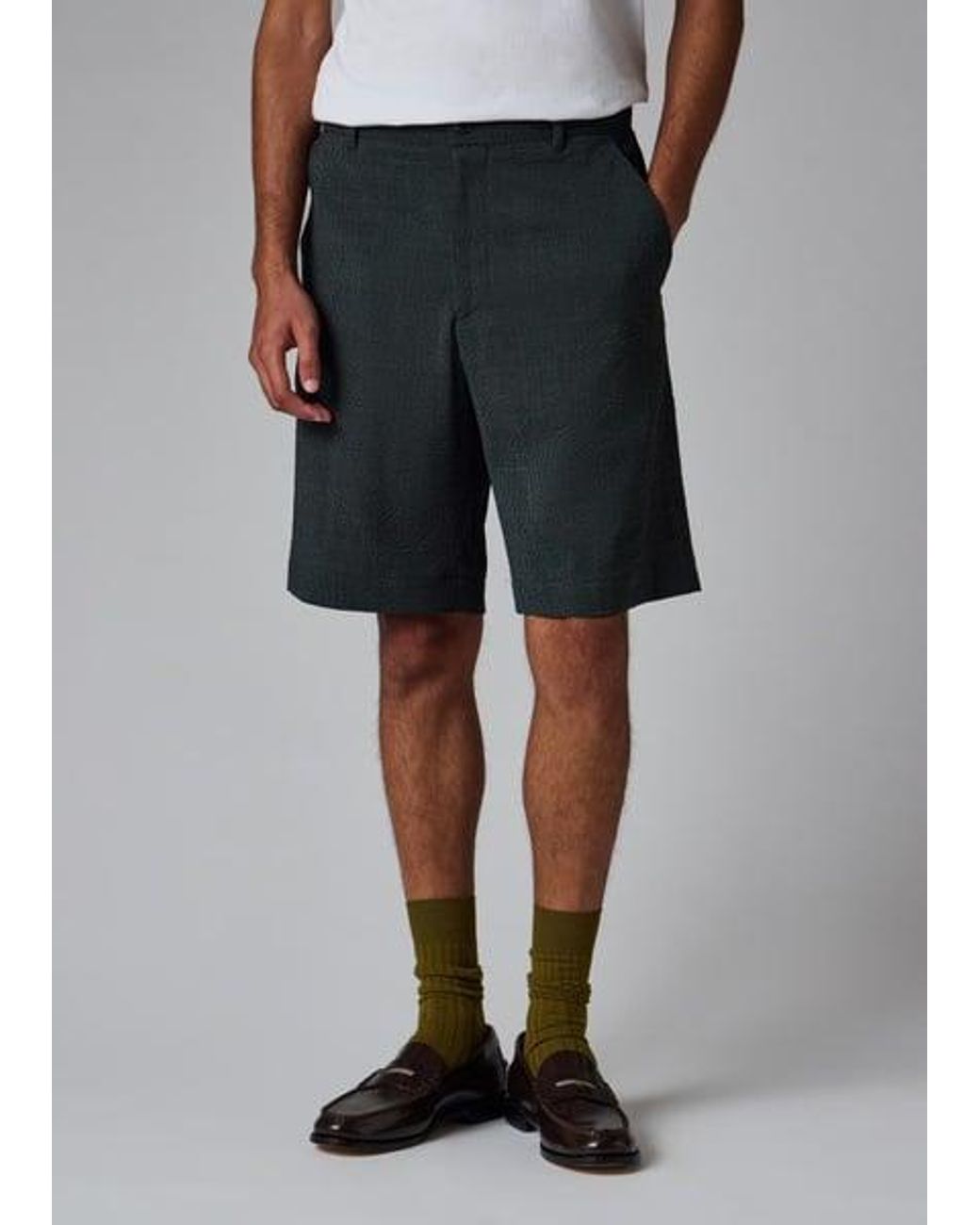 Paul Smith Black Dark Stretch-Wool Seersucker Check Shorts for men
