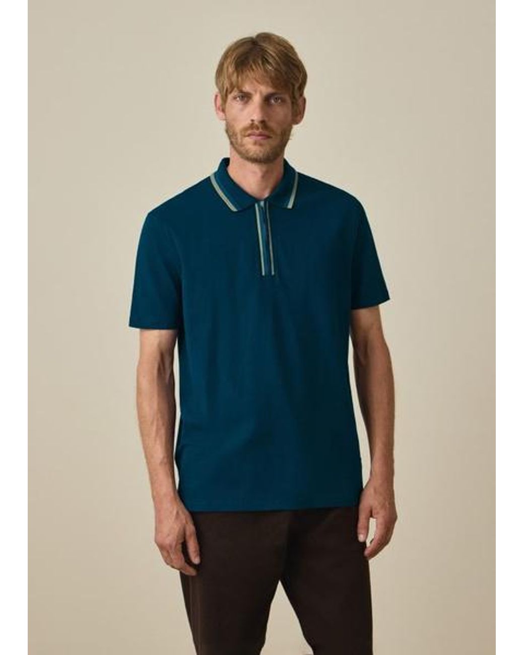 Paul Smith Blue Contrast Tipping Zip Polo Shirt for men