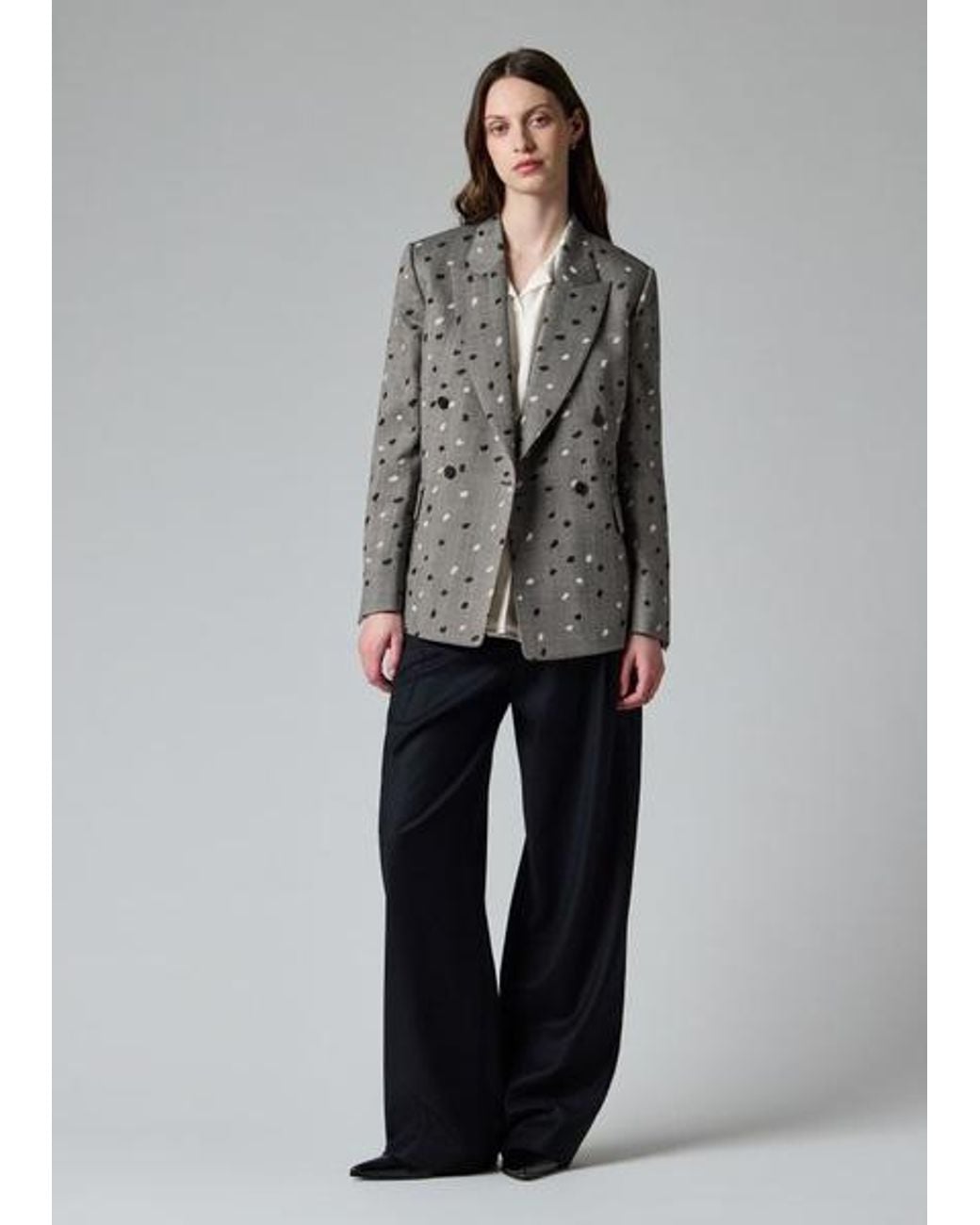 Paul Smith Gray Herringbone Polka Dot Overlay Double-Breasted Blazer